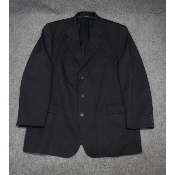 Jack Victor Blazer Sport Coat Mens Size 46R Dark Blue Pinstripe Pure Virgin Wool - Picture 1 of 14